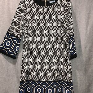 1043/ Cynthia Rowley 3/4 Sleeve Dress, Geometric Print, Lined, Sz M. Ex Cond.